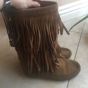 Boho Festival Moccasin Faux Leather Fringe Boots
